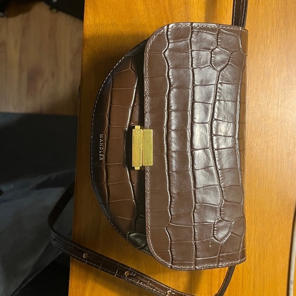 WANDLER croc embossed chocolate brown Anna crossbody flap bag / clutch EUC - Picture 11 of 13